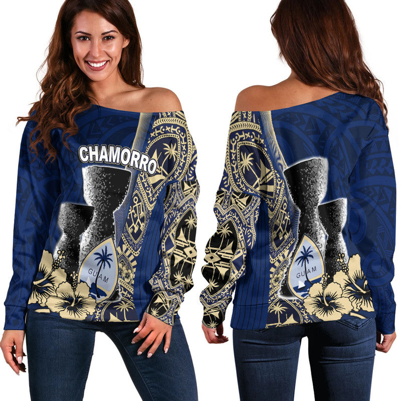Guam Chamorro Off Shoulder Sweater Blue Style