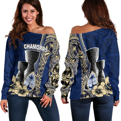 Guam Chamorro Off Shoulder Sweater Blue Style