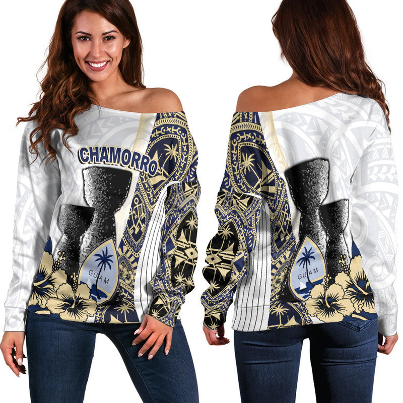 Guam Chamorro Off Shoulder Sweater White Style