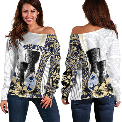 Guam Chamorro Off Shoulder Sweater White Style