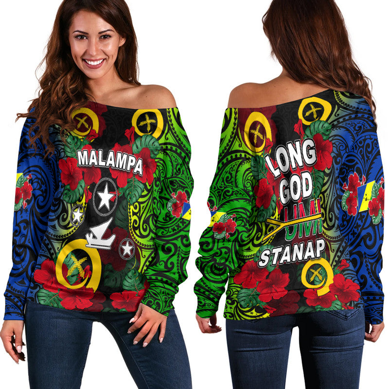 Vanuatu Malampa And Hibiscus Off Shoulder Sweater