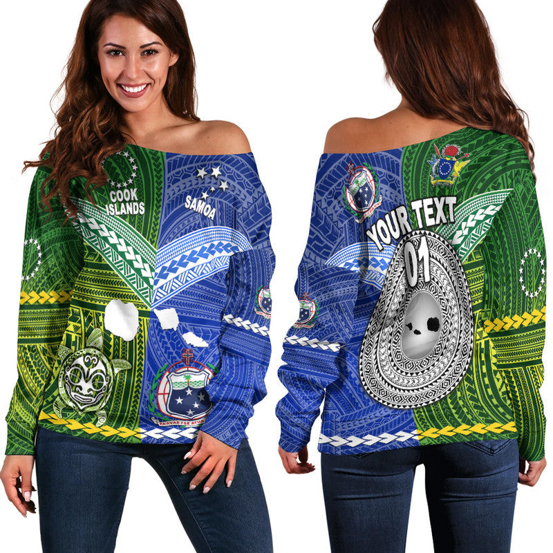 (Custom Personalised) Samoa And Cook Islands Women Off Shoulder Sweater Together