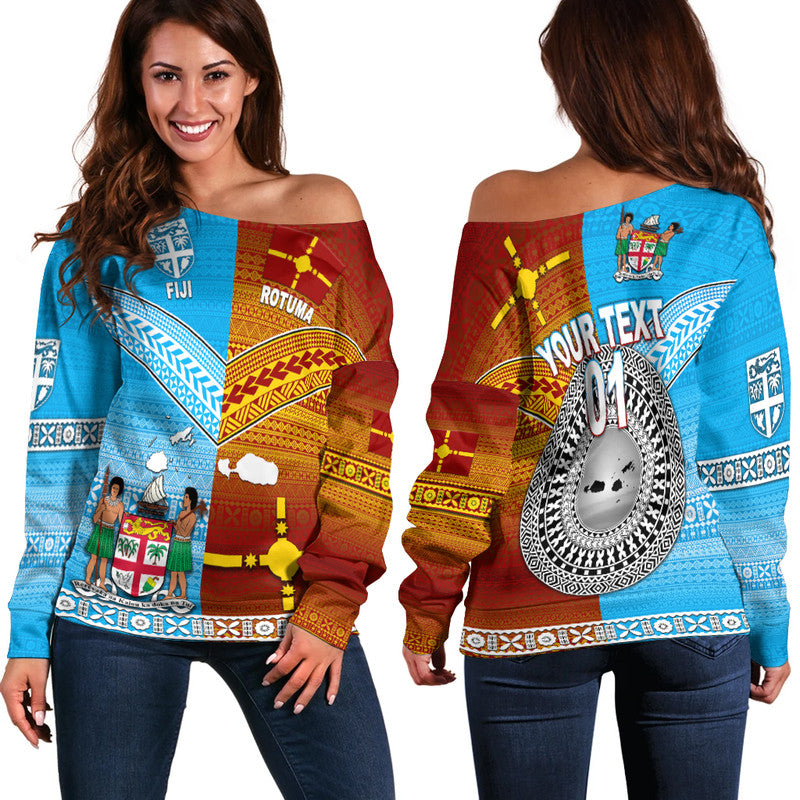 (Custom Personalised) Fiji And Rotuma Tapa Pattern Women Off Shoulder Sweater Together