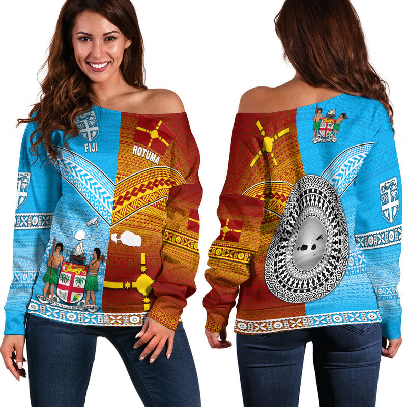 Fiji And Rotuma Tapa Pattern Women Off Shoulder Sweater Together