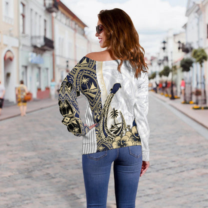 Guam Fish Hook Off Shoulder Sweater White Style