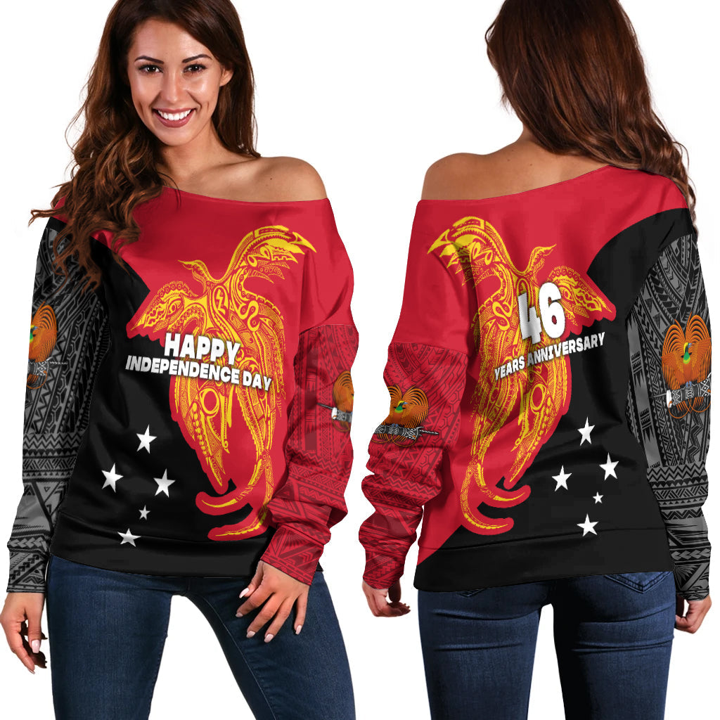 Papua New Guinea Off Shoulder Sweater Independence Day Flag Style