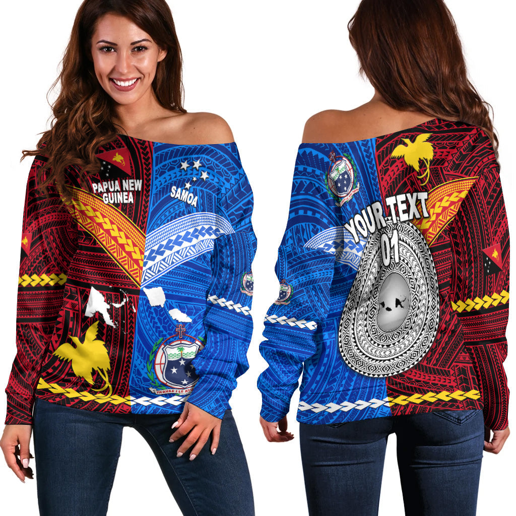 (Custom Personalised) Papua New Guinea And Samoa Together Women Off Shoulder Sweater, Custom Text And Number