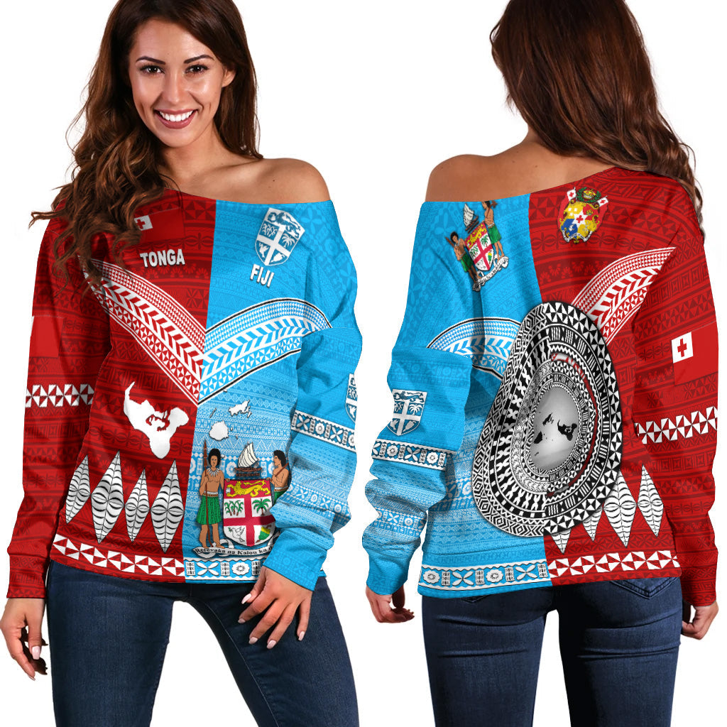 Tonga And Fiji Women Off Shoulder Sweater Together