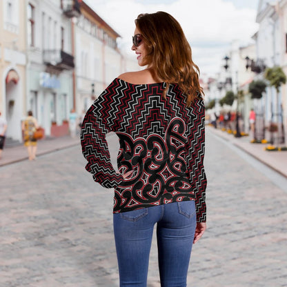 New Zealand Off Shoulder Sweater Maori Graphic Tee patterns Red