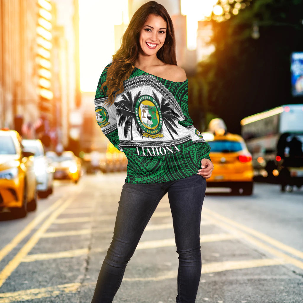 Tonga Liahona High School Women's Off Shoulder Sweatshirt Polynesian Patterns