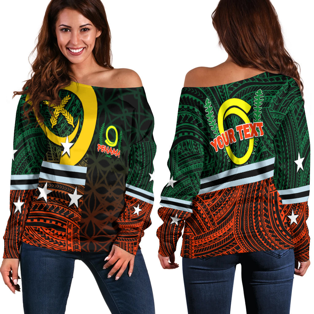 (Custom Personalised) Penama Province Wome's Off Shoulder Sweater Polynesian Patterns Mix Sand Drawing