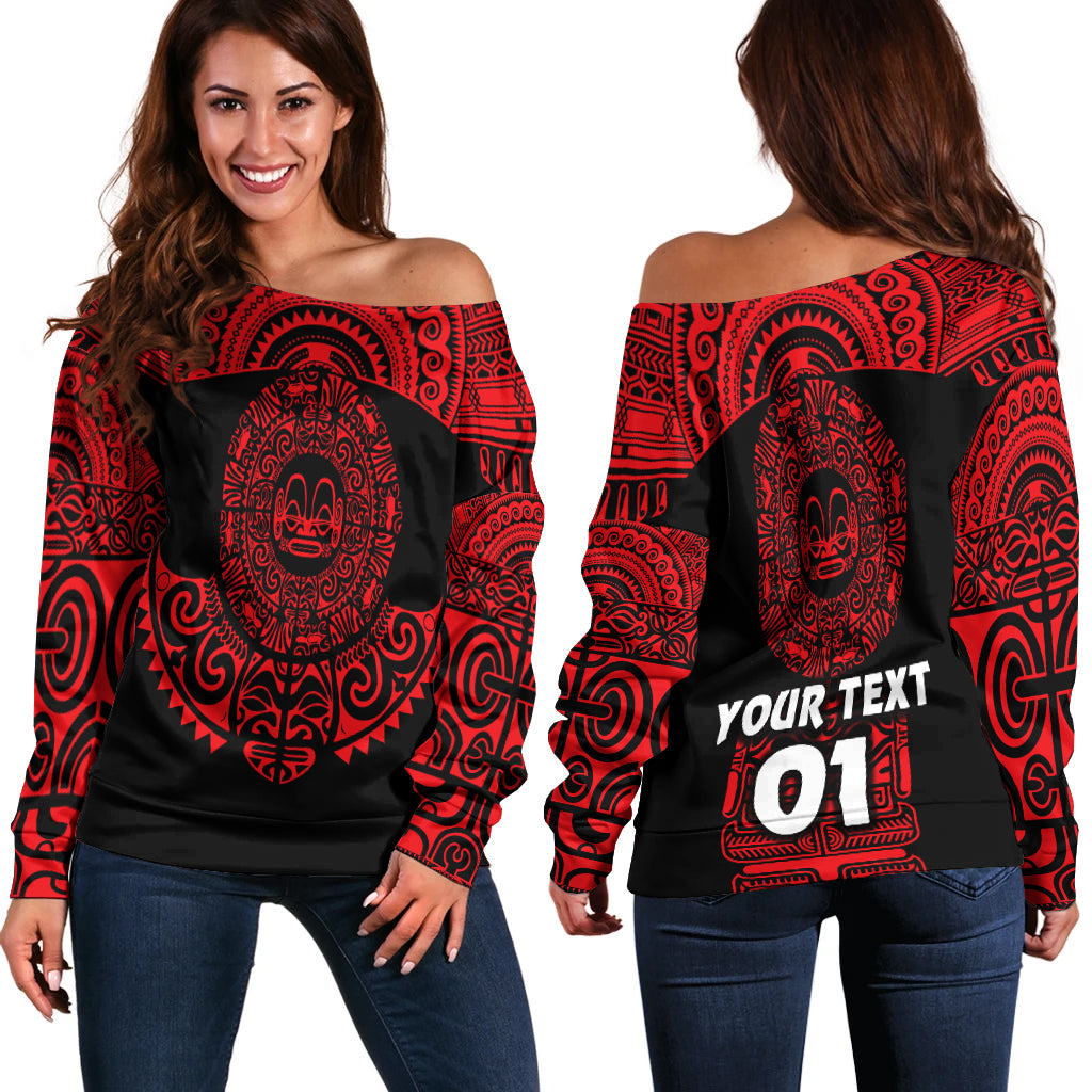 (Custom Personalised) Marquesas Islands Women Off Shoulder Marquesan Tattoo Simplified Version Red