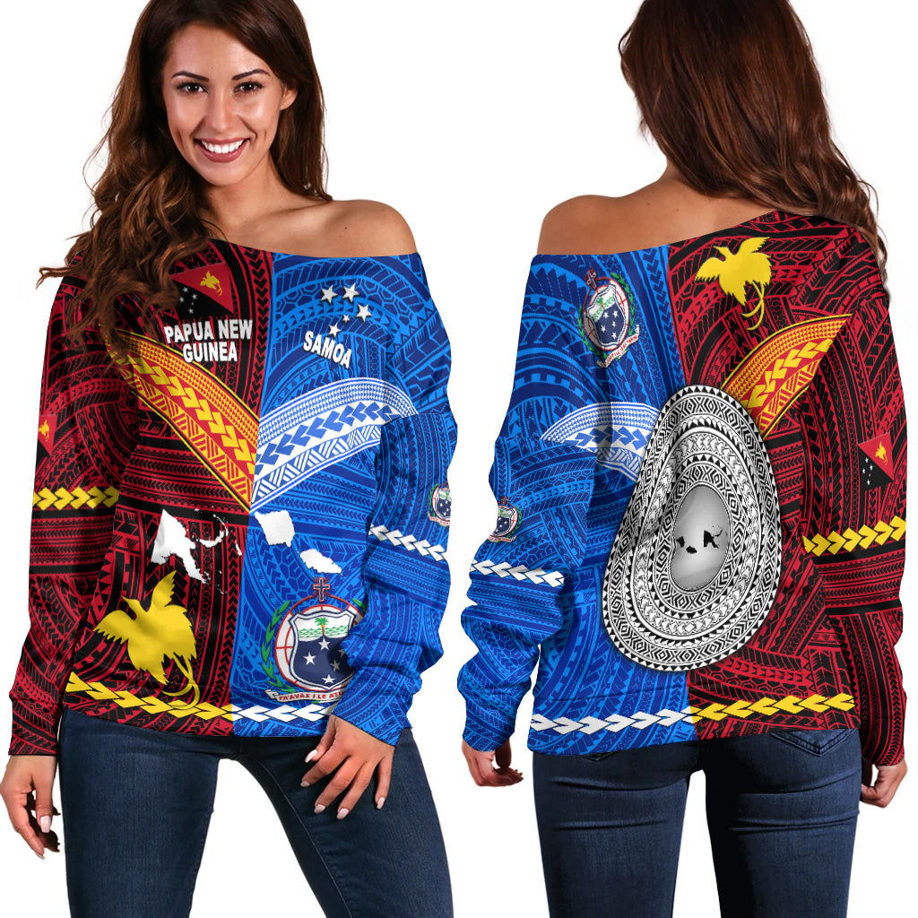 Papua New Guinea And Samoa Together Women Off Shoulder Sweater