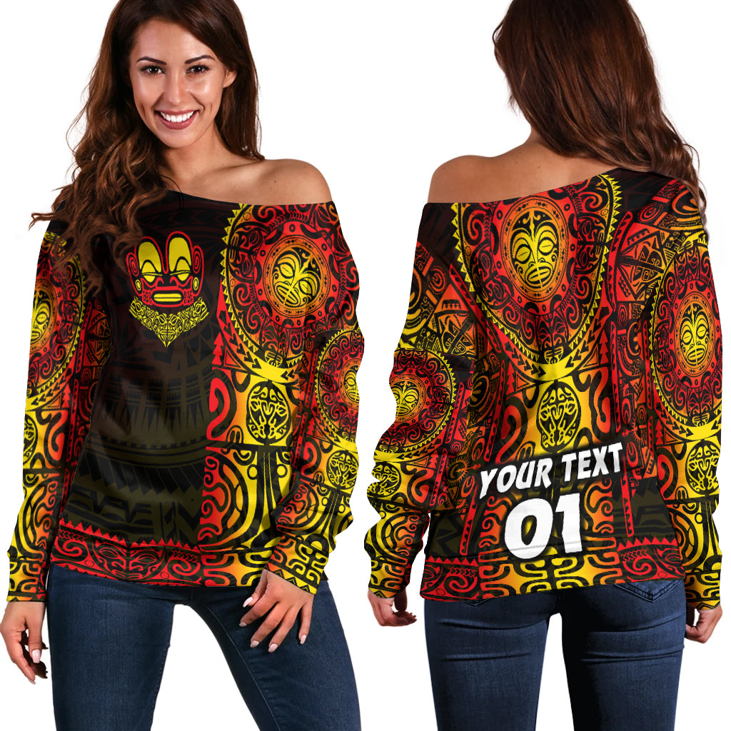(Custom Personalised) Marquesas Islands Women Off Shoulder Marquesan Tattoo Unique Style Gradient Red