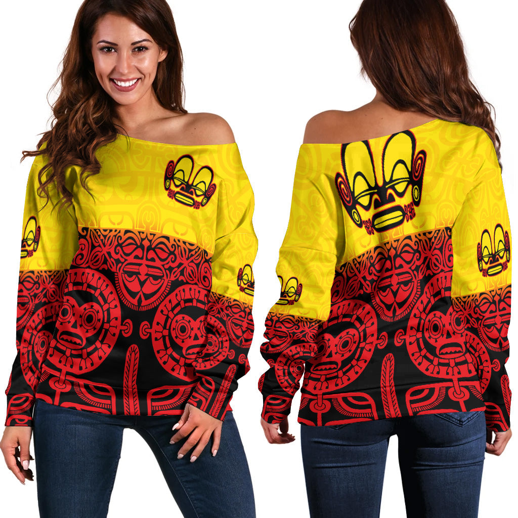 Marquesas Islands Women Off Shoulder Marquesan Tattoo Special Style Gradient Red