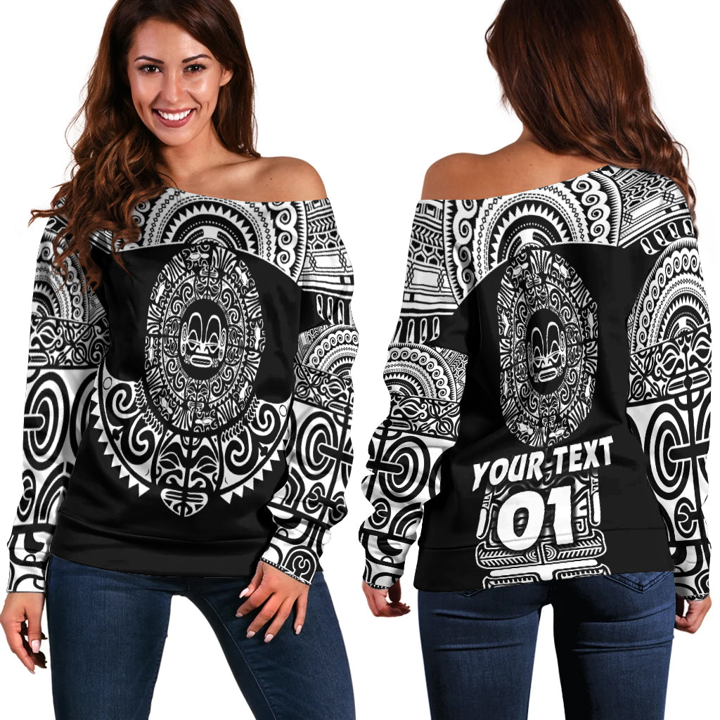 (Custom Personalised) Marquesas Islands Women Off Shoulder Marquesan Tattoo Simplified Version Black