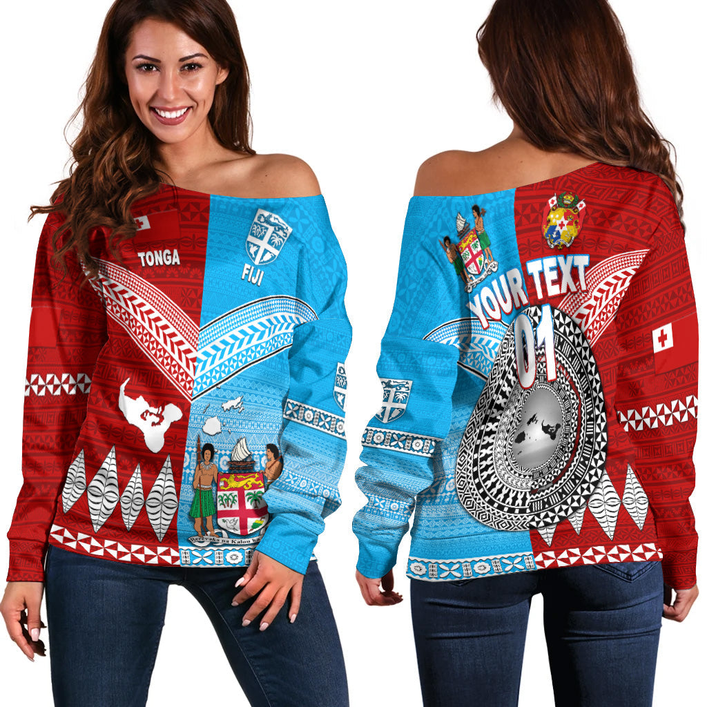 (Custom Personalised) Tonga Ngatu And Fiji Tapa Women Off Shoulder Sweater Together