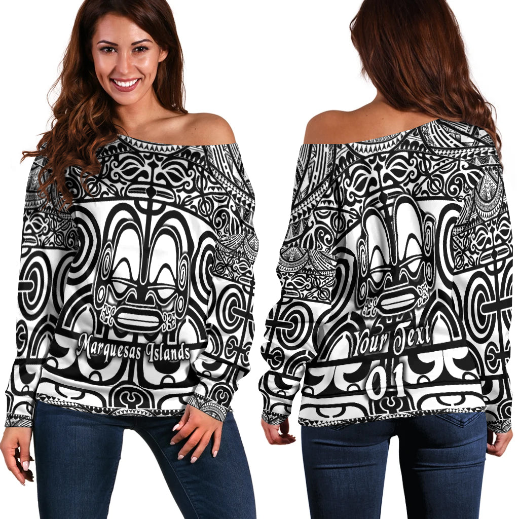 (Custom Personalised) Marquesas Islands Women Off Shoulder Marquesan Tattoo Simple Style Black
