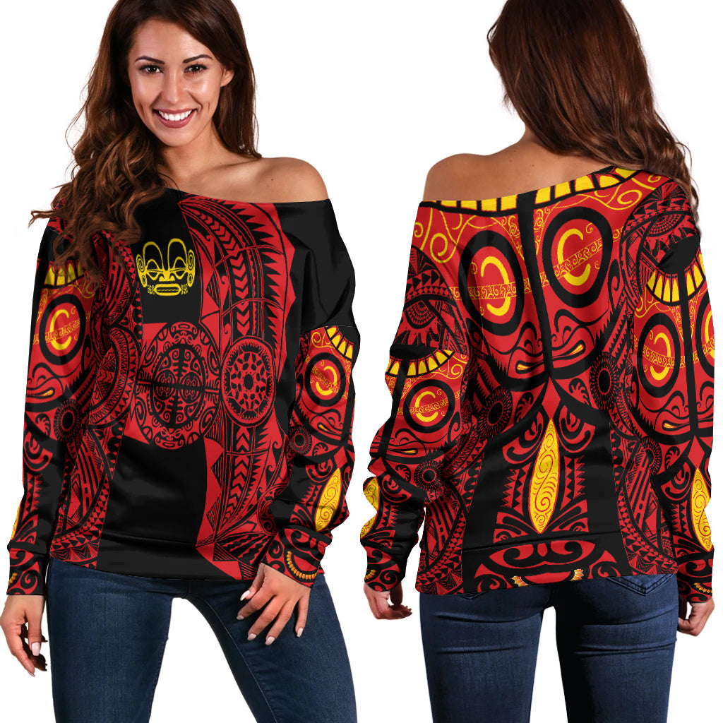 Marquesas Islands Women Off Shoulder Marquesan Tattoo Original Style Red