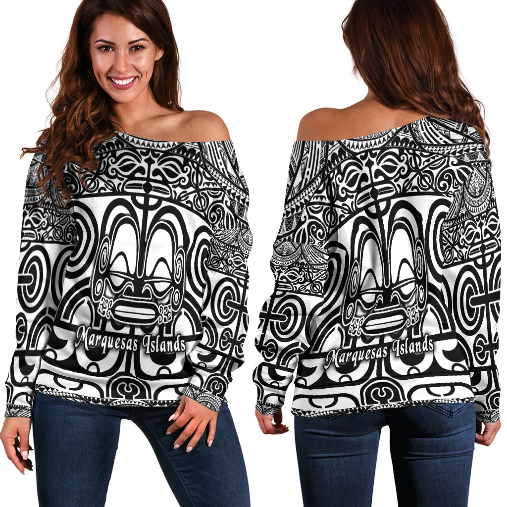 Marquesas Islands Women Off Shoulder Marquesan Tattoo Simple Style Black