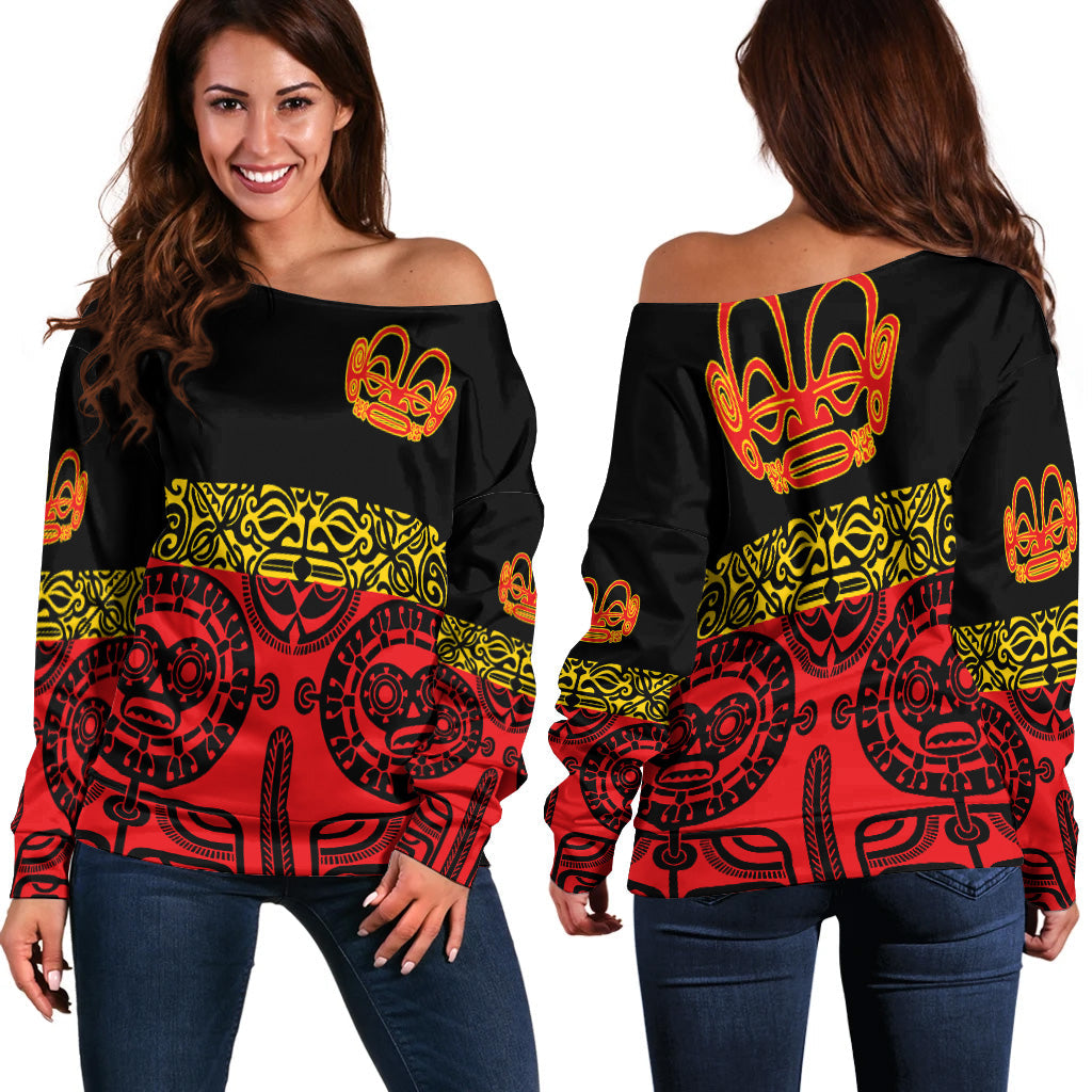 Marquesas Islands Women Off Shoulder Marquesan Tattoo Special Style Red