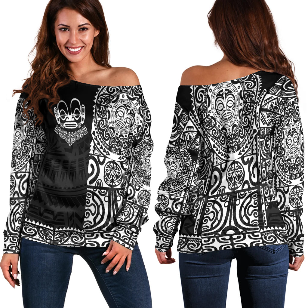 Marquesas Islands Women Off Shoulder Marquesan Tattoo Unique Style Black