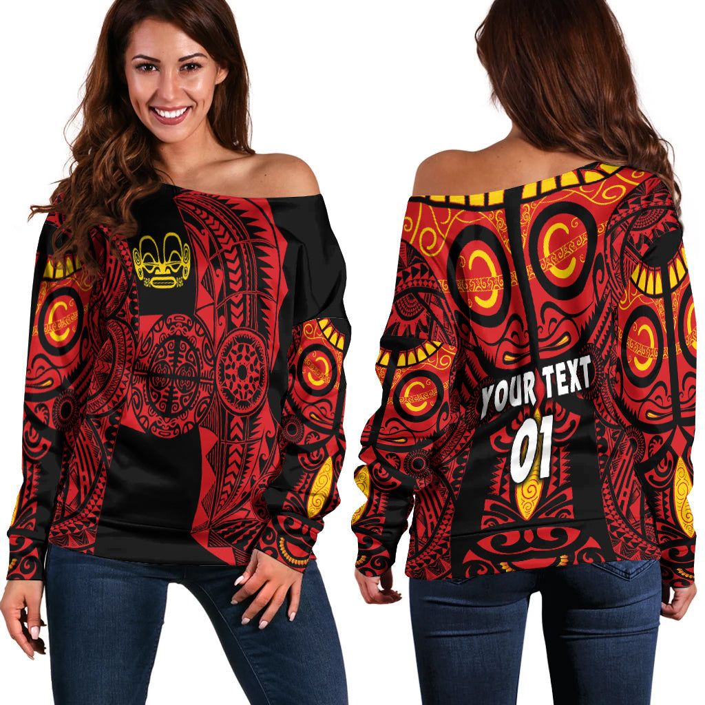 (Custom Personalised) Marquesas Islands Women Off Shoulder Marquesan Tattoo Original Style Red