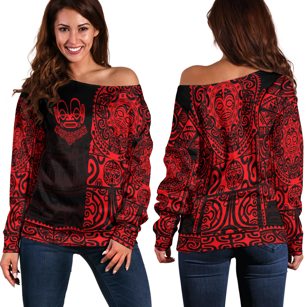 Marquesas Islands Women Off Shoulder Marquesan Tattoo Unique Style Red