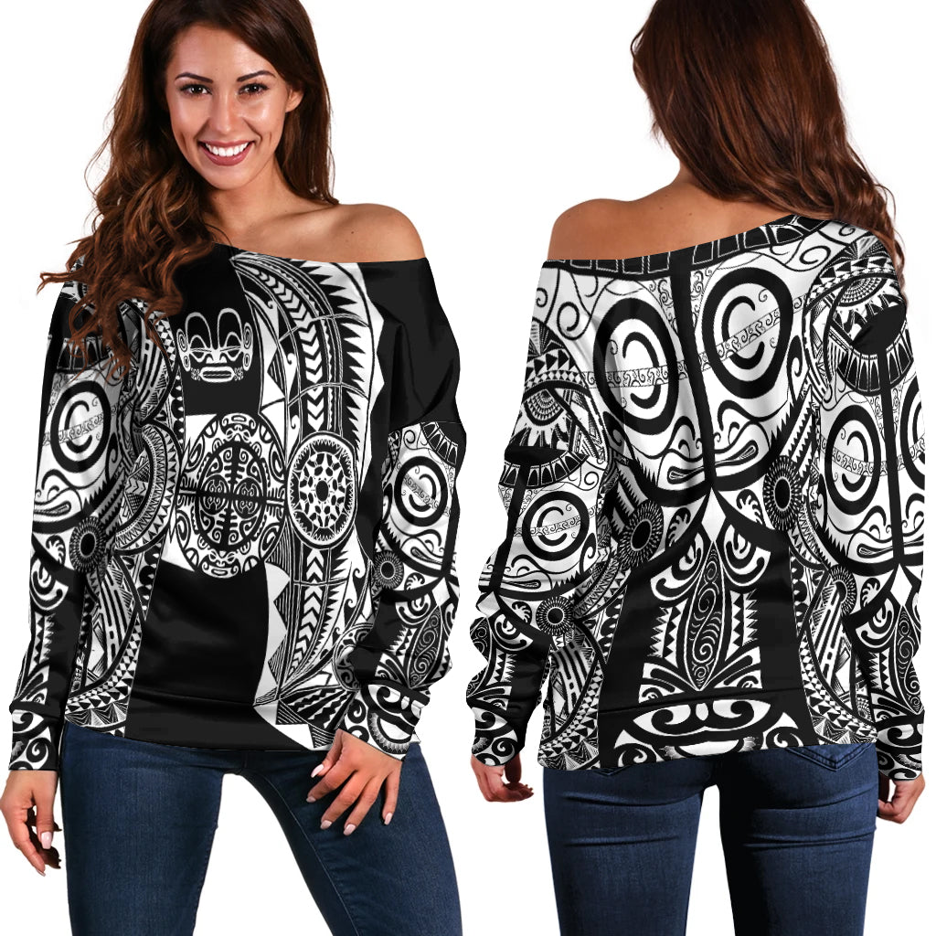 Marquesas Islands Women Off Shoulder Marquesan Tattoo Original Style Black