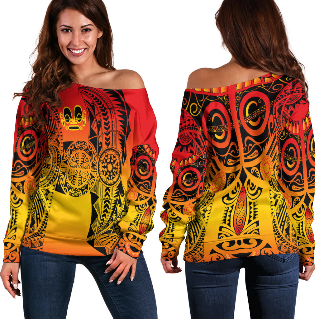 Marquesas Islands Women Off Shoulder Marquesan Tattoo Original Style Gradient Red