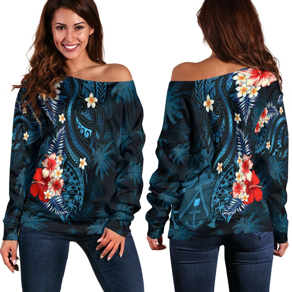 Pitcairn Islands Coconut Tree Turtle Polynesia Women Off Shoulder Sweater