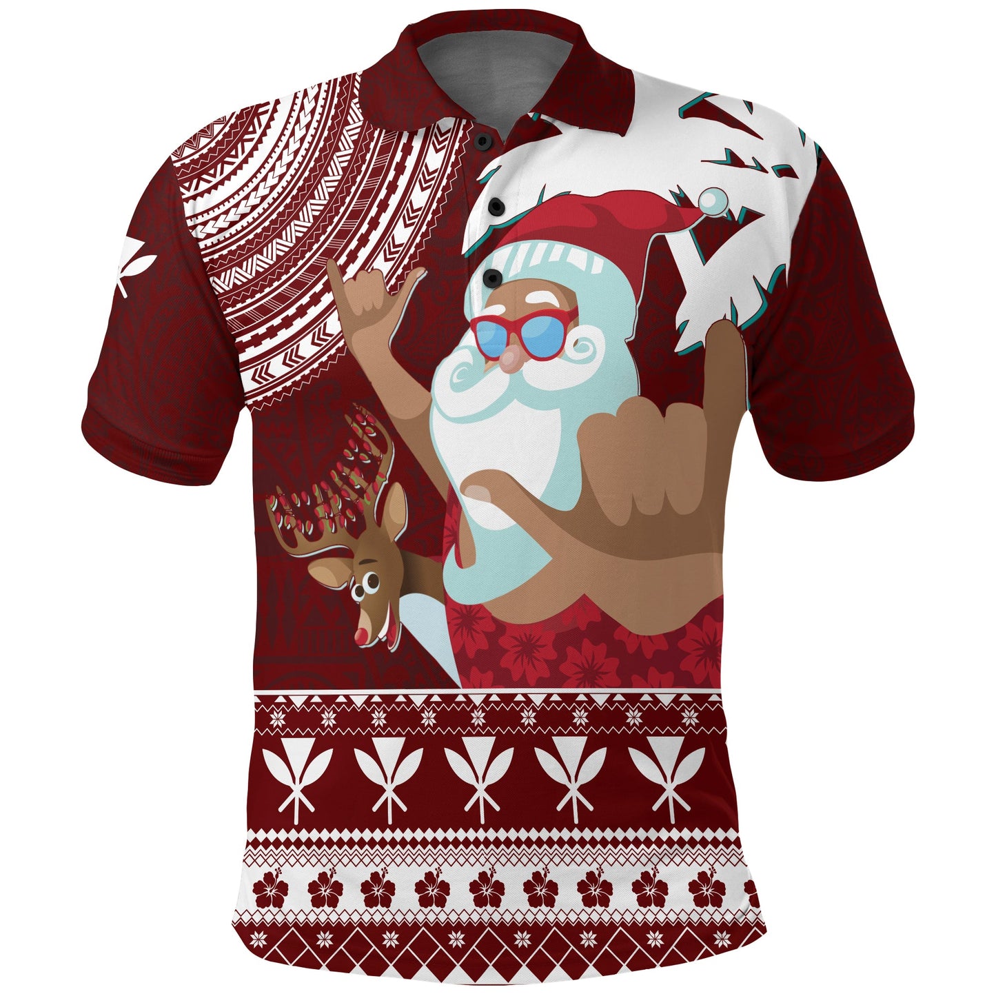 Tropical Christmas Tanned Santa Claus Hawaii Polo Shirt