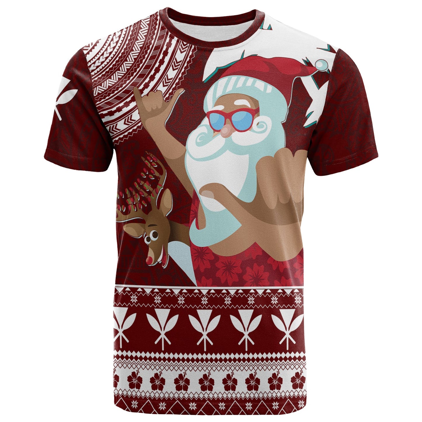 Tropical Christmas Tanned Santa Claus Hawaii Pattern T Shirt