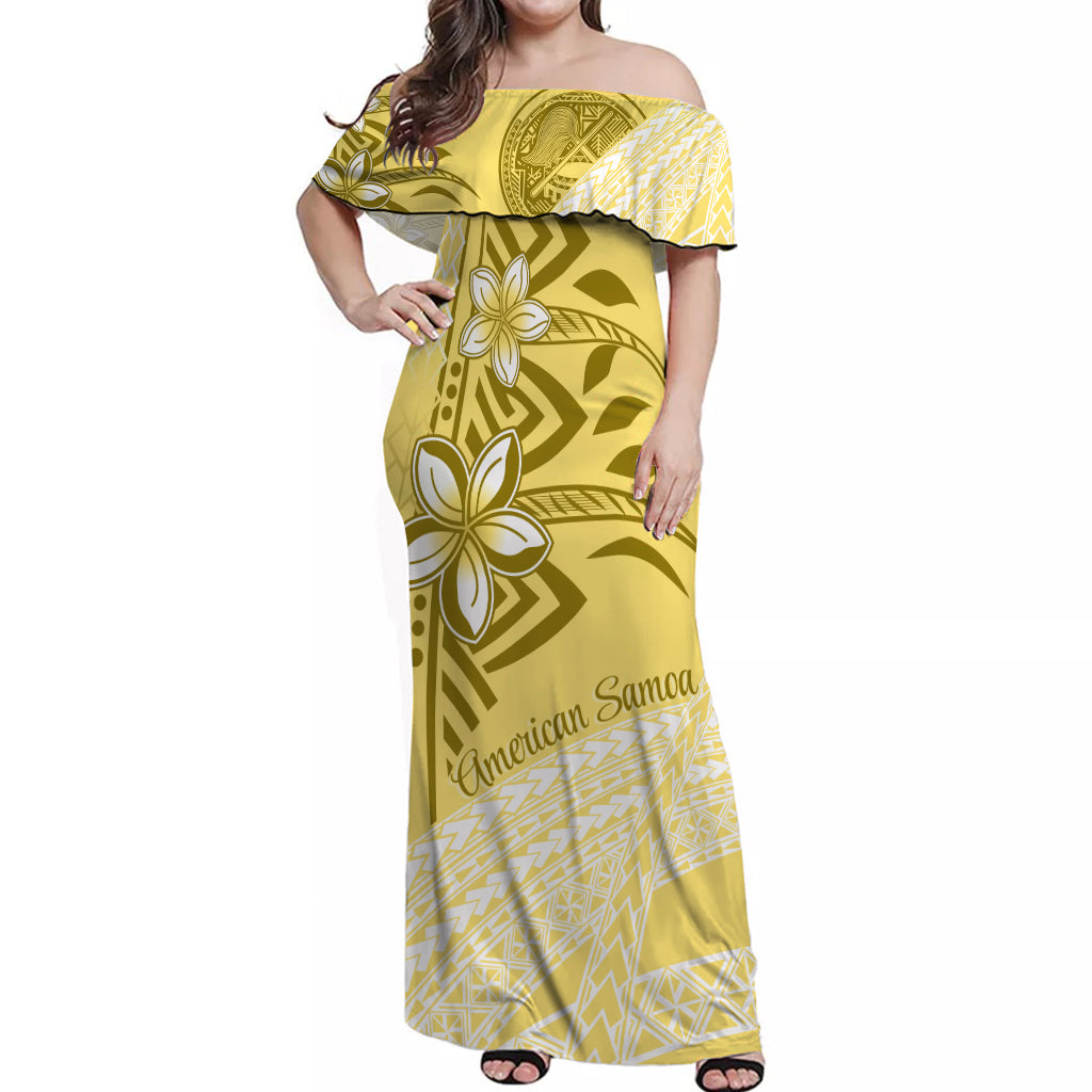 American Samoa Floral Design Off Shoulder Long Dress Plumeria Yellow