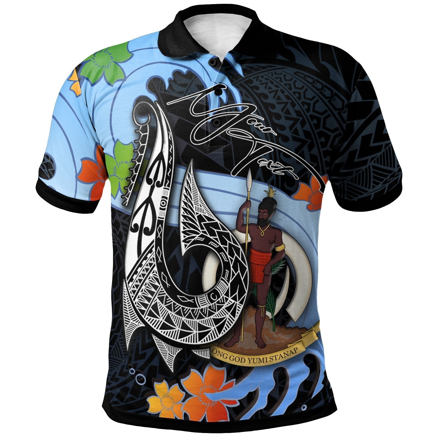 Vanuatu Custom Personalised Polo Shirt - Fish Hooks And Wave