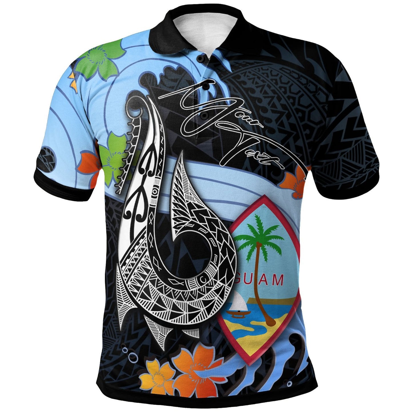 Guam Custom Personalised Polo Shirt - Fish Hooks And Wave