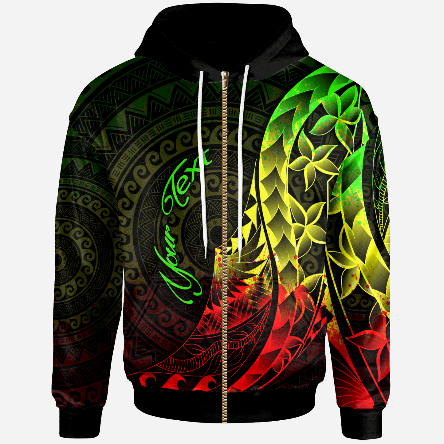 Kiribati Zip Hoodie Polynesian Pattern Style Reggae Color
