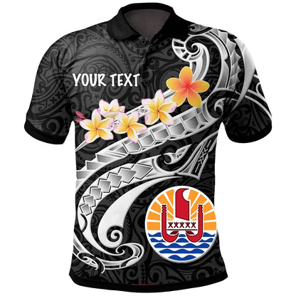 Tahiti Custom Personalised Polo Shirt - Tahiti Seal Polynesian Patterns Plumeria Black