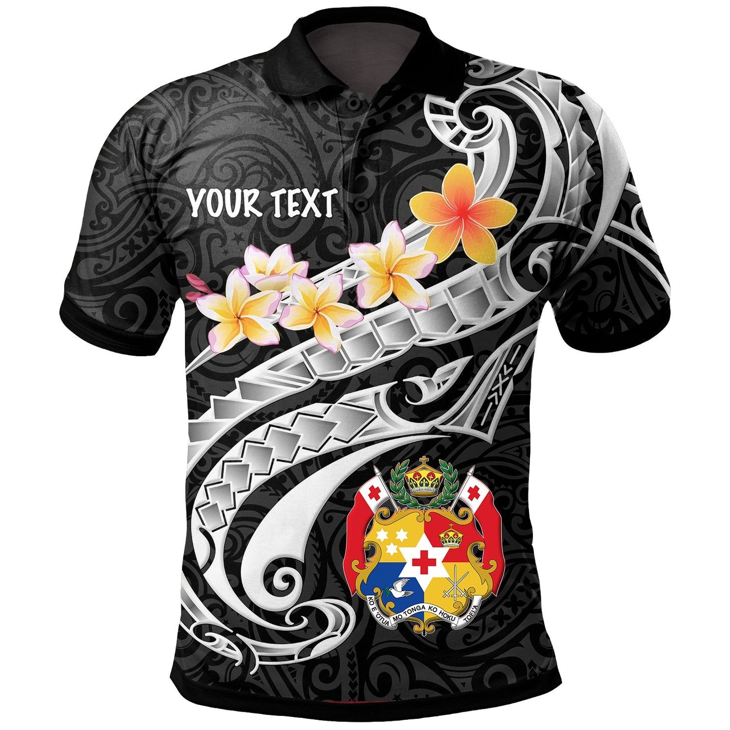 Tonga Custom Personalised Polo Shirt - Tonga Seal Polynesian Patterns Plumeria Black