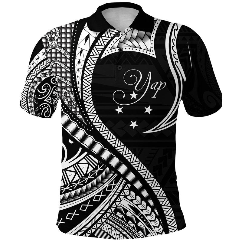 Yap Polo Shirt Federated States Of Micronesia Black Wave Style