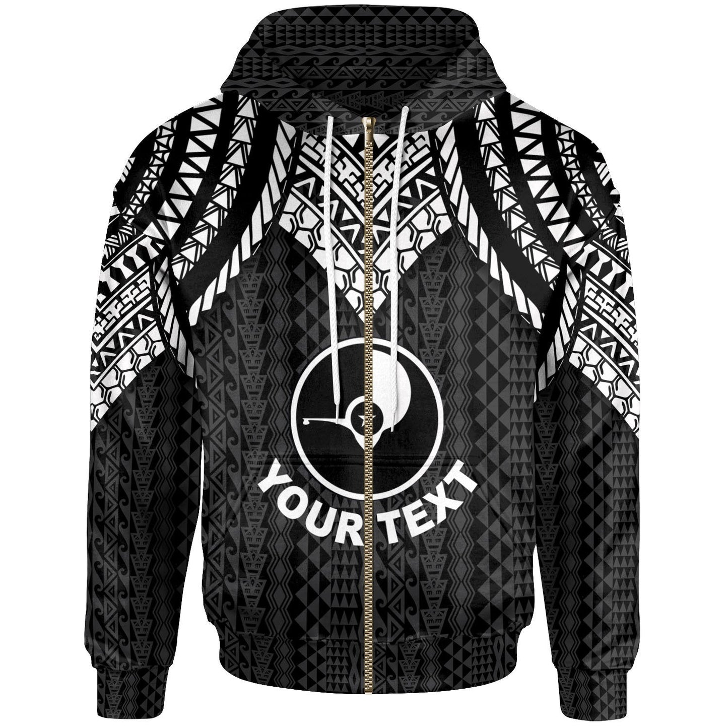 Custom Text Yap Zip-Up Hoodie Polynesian Armor Style Black All Overr Print