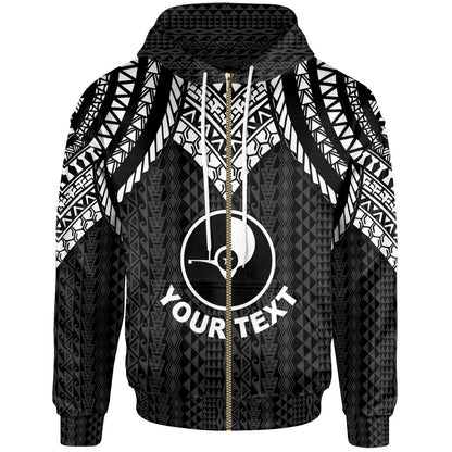 Custom Text Yap Zip-Up Hoodie Polynesian Armor Style Black All Overr Print