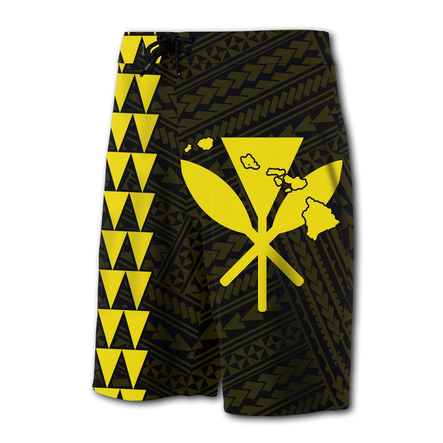 Hawaii Kakau Polynesian Kanaka Map Board Shorts - Yellow
