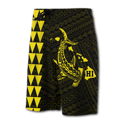 Hawaii Kakau Polynesian Hammerhead Shark Board Shorts - Yellow