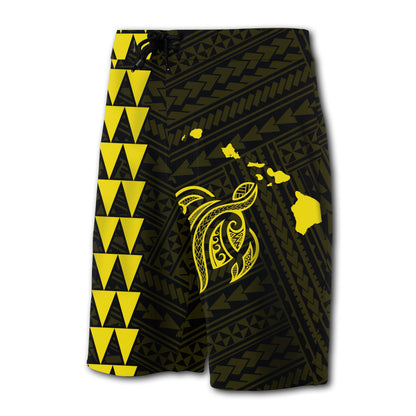 Hawaii Kakau Polynesian Turtle Map Board Shorts - Yellow