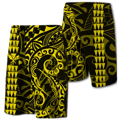 Hawaii Kakau Polynesian Kanaka Board Shorts - Yellow - Snapy Style