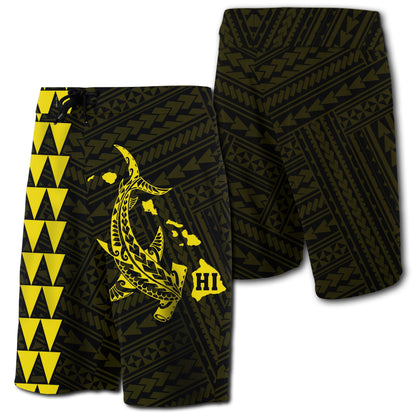 Hawaii Kakau Polynesian Hammerhead Shark Board Shorts - Yellow