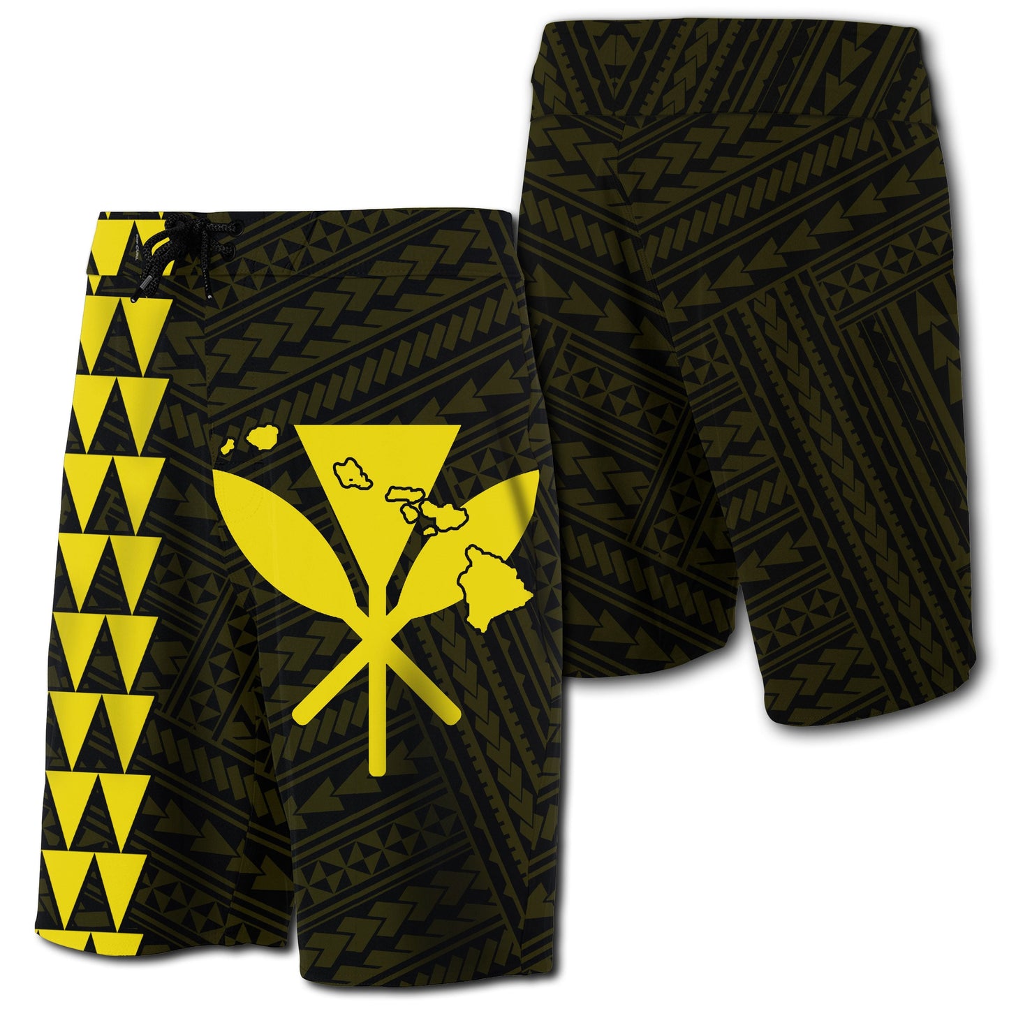 Hawaii Kakau Polynesian Kanaka Map Board Shorts - Yellow