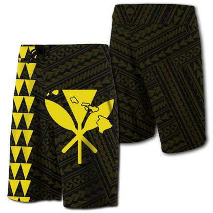 Hawaii Kakau Polynesian Kanaka Map Board Shorts - Yellow
