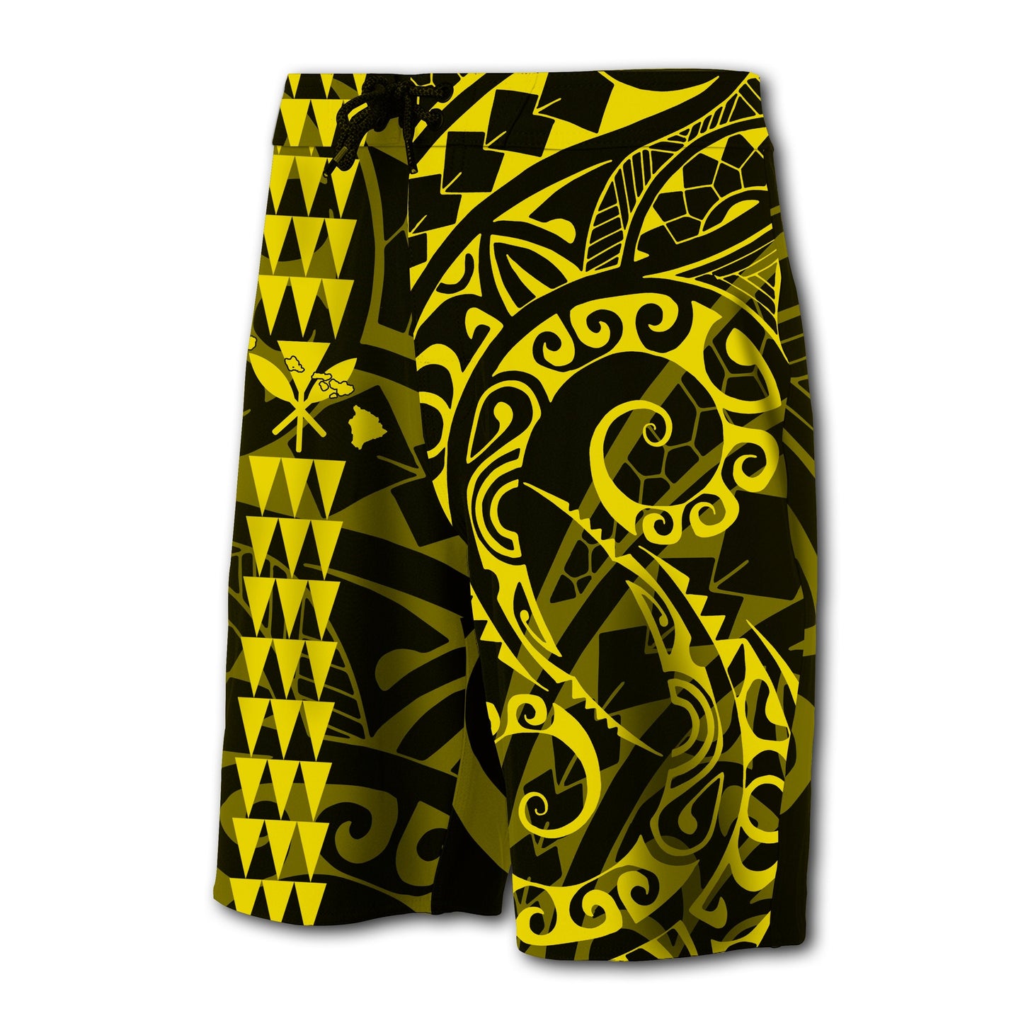 Hawaii Kakau Polynesian Kanaka Board Shorts - Yellow - Snapy Style